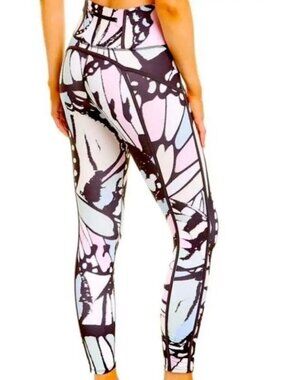Butterfly Print High Rise Leggings Medium Pastel Black White Stretch Yoga Pants